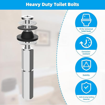 Hibbent 4 PCS Universal Toilet Seat Bolts Kit, Heavy Duty Stainless Steel Toilet Bolts with Extra Long Downlock Nuts Rubber Washers Gaskets, Easy to Install -Bathroom Toilet Repair Screw