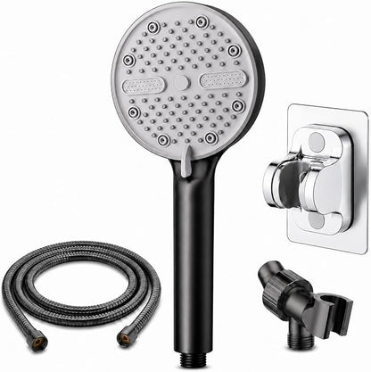 High Pressure Shower Head, Stick-on Low Mount Wall Bracket, Black | 5 Spray Modes, Water-Saving, 360° Adjustable Bracket, For Low Water Pressure Home, RV, Bathroom, Fix Firmly Kid-Friendly