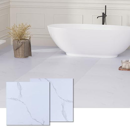 Peel and Stick Floor Tile, 20-Pack 12" x 12" Vinyl Flooring, Waterproof Self-Adhesive Luxury Vinyl Tiles, Easy DIY for Bathroom, Kitchen, Dinning Room, RV, Cover 20 Sq. White Marble