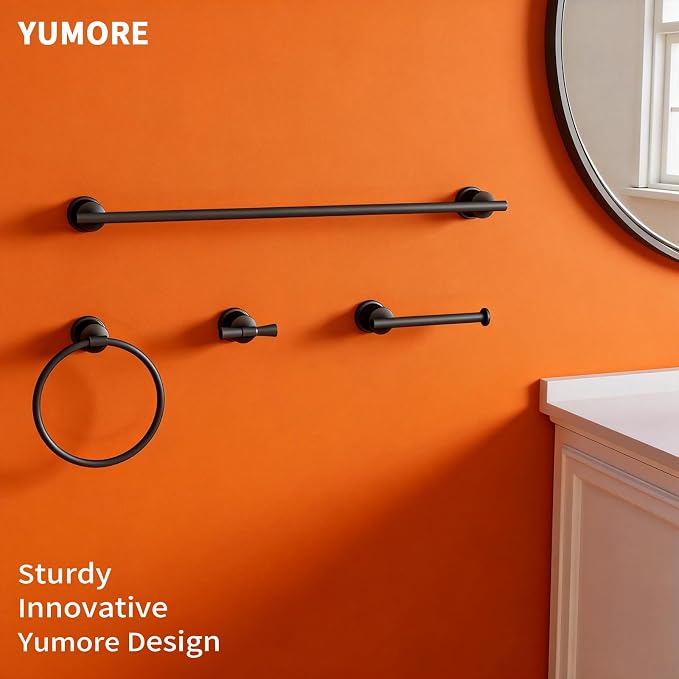 Matte Black Bathroom Accessories Set, 4 Pieces Bathroom Hardware Set, Towel Bar Set Stainless Steel Wall Mounted, Towel Racks for Bathroom, Robe Towel Hooks, Toilet Paper Holder