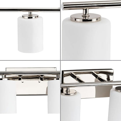 Progress Lighting Replay Collection 6 Light Bathroom Vanity Light, Modern Bath Lighting Fixture with Etched White Glass Shades for Over The Mirror, Reversible Mounting, Polished Nickel