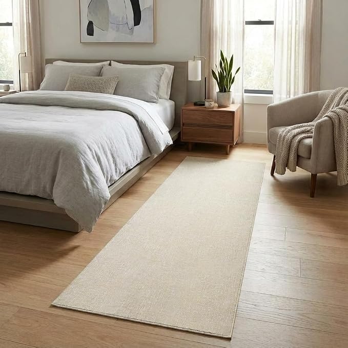 Garvee Textured Entryway Rugs 2x6 Modern Solid Washable Runner Rug, Beige | Non Slip Non Shedding Stain Resistant Neutral Low Pile Foldable Thin Rug for Kitchen Bedroom Hallway Bathroom