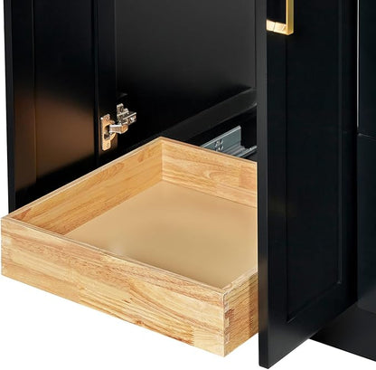 ARIEL Loren 60-inch Bathroom Vanity Base Cabinet,Solid Wood, 4 Soft Closing Doors, 3 Dovetail Drawers, Black