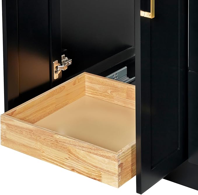 ARIEL Loren 60-inch Bathroom Vanity with Sink,Solid Wood, 1.5-inch Italian Carrara Marble Countertop, Double Rectangular Porcelain Sink, 4 Soft Closing Doors, 3 Dovetail Drawers, Black