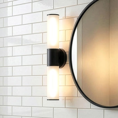 2-Light Bathroom Vanity Lighting Fixture, Black Wall Sconce with Opal White Glass, E26 Stocket Indoor Wall Lamp, Modern Mirror Light