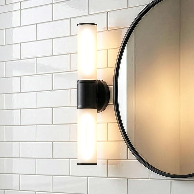 2-Light Bathroom Vanity Lighting Fixture, Black Wall Sconce with Opal White Glass, E26 Stocket Indoor Wall Lamp, Modern Mirror Light. 2 Pack