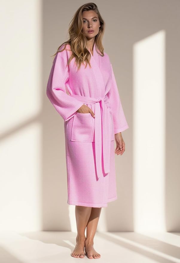 Turquaz Womens Lightweight Waffle Kimono Bathrobe for Men - Soft Quick-Dry Spa & Summer Towel Robe, Cotton Blend