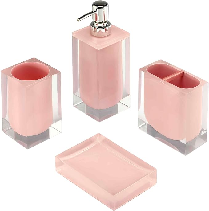 Izod - Bathroom Set, 4pc Resin Countertop Accessories, Modern Home Decor, Dorm Room Essentials (Marina Collection, Pink)