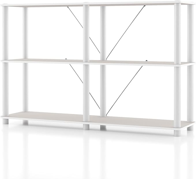 Homes: Inside + Out Apexa Modern 3-Tier Extra Wide Shelving Units, Collectibles Display Shelves, Easy Assembly Console Table, Home Storage Organizer for Living Room, Bedroom, Office, Taupe Grey