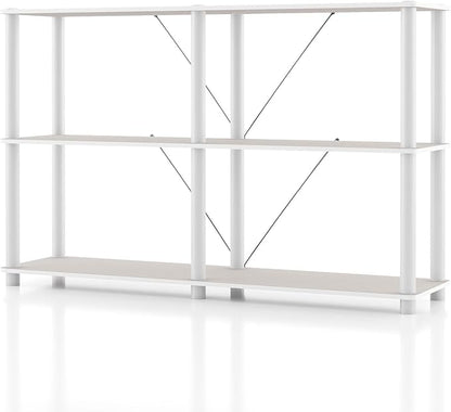 Homes: Inside + Out Apexa Modern 3-Tier Extra Wide Shelving Units, Collectibles Display Shelves, Easy Assembly Console Table, Home Storage Organizer for Living Room, Bedroom, Office, Taupe Grey