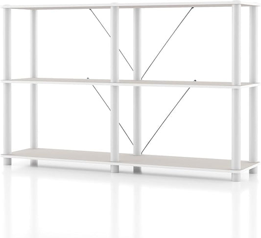 Homes: Inside + Out Apexa Modern 3-Tier Extra Wide Shelving Units, Collectibles Display Shelves, Easy Assembly Console Table, Home Storage Organizer for Living Room, Bedroom, Office, Taupe Grey