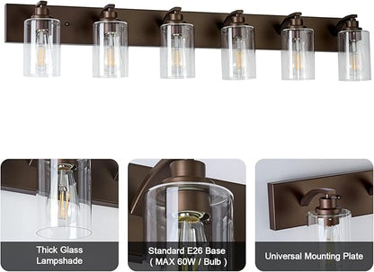 6-Light Bathroom Light Fixtures Modern ORB Vanity Lights for Bathroom Lighting Fixtures Over Mirror with Clear Glass Shade for Cabinet Mirror Bedroom Hallway