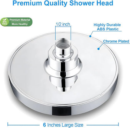 6" High Pressure Rain Shower Head, Luxury Polished Chrome Finish | 6 Inch Fixed Bathroom Showerhead, Adjustable Replacement, 90 Anti-Clog Nozzles, Removable Restrictor, Tool-Free Easy Install