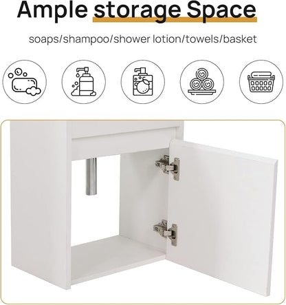 wonline 16" Bathroom Vanity Set Wall Mounted for Small Space Fully Assembled Cabinet with Sink Combo Chrome Faucet White