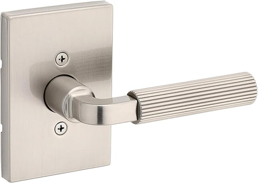 Kwikset Mirada Reeded Dummy Door Handle, Single Sided Lever for Closets, French Double Doors, and Pantry, Satin Nickel, Non-Turning Reversible Interior Push/Pull Lever, with Microban Protection