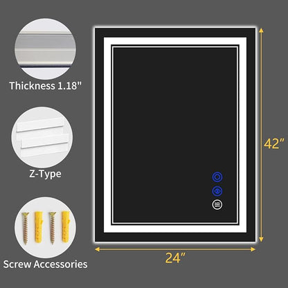 42"x24" LED Bathroom Mirror with Lights,Anti-Fog,3 Color Modes
