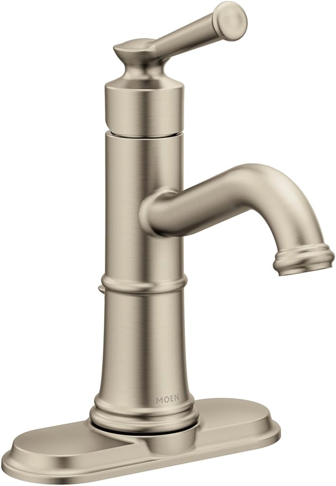 Moen Belfield Brushed Nickel One-Handle Bathroom Sink Faucet with Drain Assembly and Optional Deckplate, 6402BN
