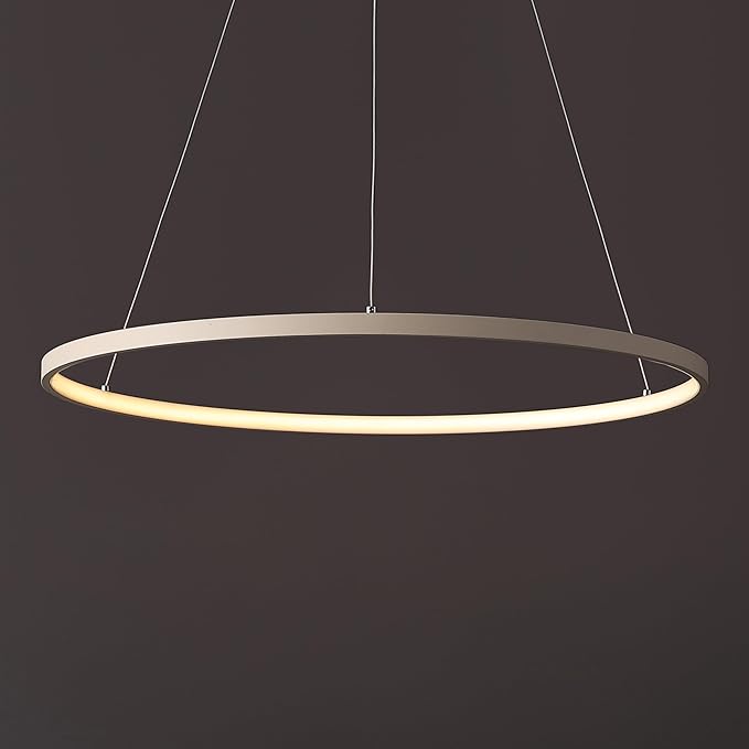 JONATHAN Y 23.75" Beige Modern Integrated LED Pendant Light, Dimmable Round Hoop Chandelier for Kitchen Island, Dining Room, Adjustable Height Metal Hanging Light (JYL7203H)