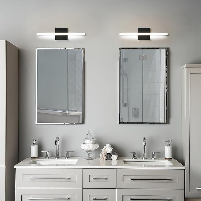 16 Inch Matte Black LED Bathroom Vanity Light, 3CCT 3000K/4000K/6000K Over Mirror Wall Sconce, Modern Hardwired Bathroom Mirror Lighting Fixture