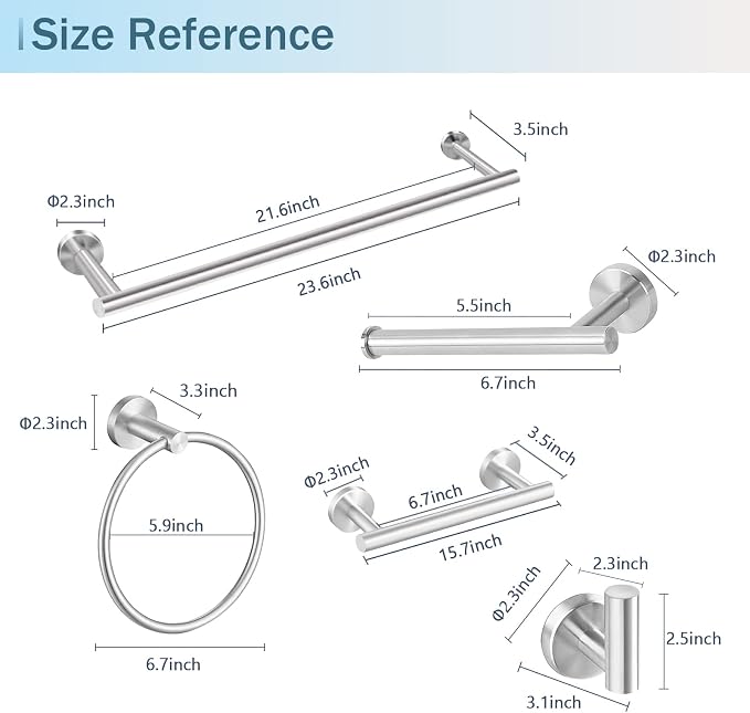 Cilee 10 Piece Brushed Nickel Bathroom Hardware Set, 24" 16" Towel Bar Set | 24 & 16 inch Towel bar, Toilet Paper Holder, Towel Ring, Towel Hook, Bathroom Accessories Set Stainless Steel Wall Mounted
