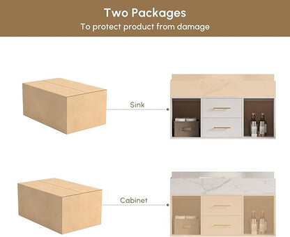 Bathroom Vanity with Sink, 39.3" Floating Bathroom Vanity Set Modern Wall-Mounted Cabinet with Sintered Stone Countertop, Undermount Sink & White Finish, Easy to Clean