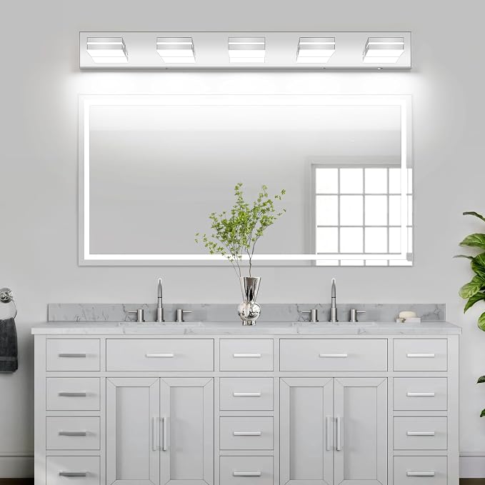 Bathroom Vanity Lighting Fixtures Over Mirror (5-Light, 40-Inch) Modern LED Bathroom Wall Lighting Fixtures, Chrome (Cool White 6000K)