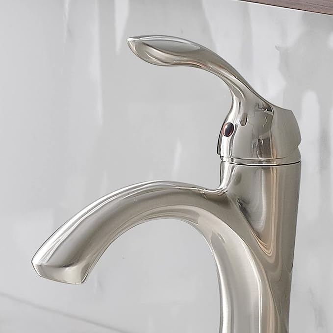 BWE Brushed Nickel Bathroom Faucet Single Handle Bathroom Sink Faucet One Hole with Pop Up Drain Assembly and Supply Lines Commercial Vanity Restroom Lavatory Mixer Tap