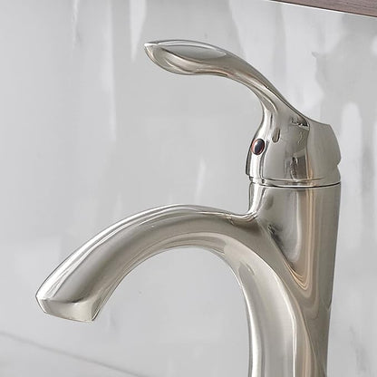 BWE Brushed Nickel Bathroom Faucet Single Handle Bathroom Sink Faucet One Hole with Pop Up Drain Assembly and Supply Lines Commercial Vanity Restroom Lavatory Mixer Tap