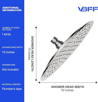 VBFF-Shower Head,rain shower head, 10 inch- Round Shower Head, 1.8 GPM Flow Rate, rainfall showerhead,VBFF12 (Brushed Nickel)