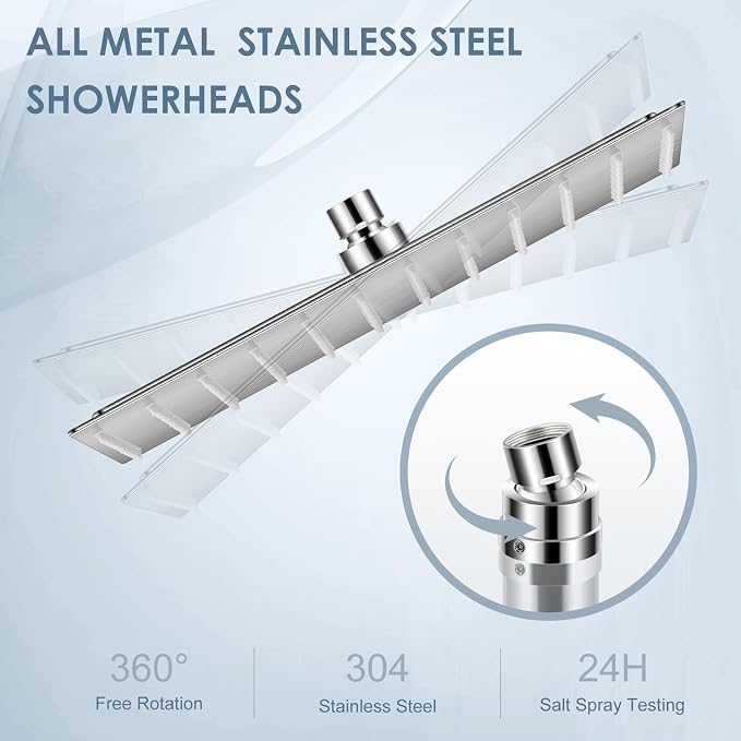 12 inch Brushed Nickel Rain Shower Head - All Metal 304 Stainless Steel, Full Body Rainfall Shower with 144 Silicone Nozzles - Square Showerheads Ceiling or Wall Mount Modern Bathroom