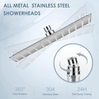 12 inch Brushed Nickel Rain Shower Head - All Metal 304 Stainless Steel, Full Body Rainfall Shower with 144 Silicone Nozzles - Square Showerheads Ceiling or Wall Mount Modern Bathroom