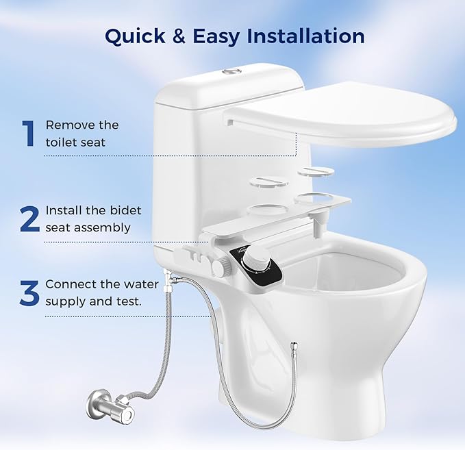 Filtered Bidet Attachment for Toilet, Non-Electric Self Cleaning Bidet Toilet Seat Attachment with Pressure Controls, Dual Nozzles, Multi-Stage Water Softener Filters for Hard Water (White)