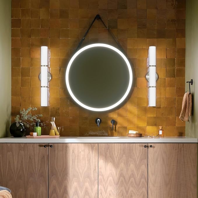 Kichler Rosh 24.25" LED Medium Bath Bar with White Glass in Brushed Nickel, Modern Minimalist, for Vanity, Fireplace, Buffet, Hallway, Vanity Mirror, (24.25" W x 5" H), 55188NILED