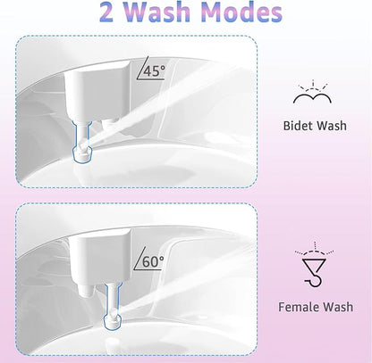 Toilet Bidet Attachment for Toilet, No-Electric Fresh Cold Water with Dual Nozzles Sprayer, 3 Wash Modes (Feminine/Bidet Wash + Self-Cleaning)，Fits Standard Toilet Bowl, Blue Pink