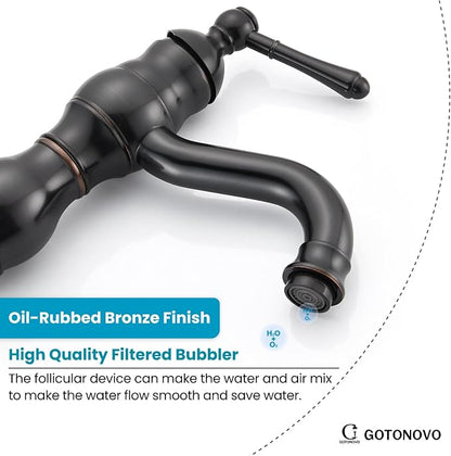 gotonovo Bathroom Faucet 1 Hole Vintage,Oil Rubbed Bronze,5.9” Spout Reach | Bathroom Sink Faucet for 1 or 3 Hole Single Handle,Deck Plate,360° Swivel Spout,Pop Up Drain,cUPC Supply Hoses,for Vanity RV
