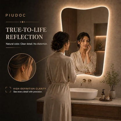 Irregular LED Bathroom Mirror, 24x36 Inch Asymmetrical Frameless Backlit Vanity Mirror with Anti-Fog, Dimmable 3-Color Lights, Tempered Glass, Touch Control, Vertical Wall Mounted