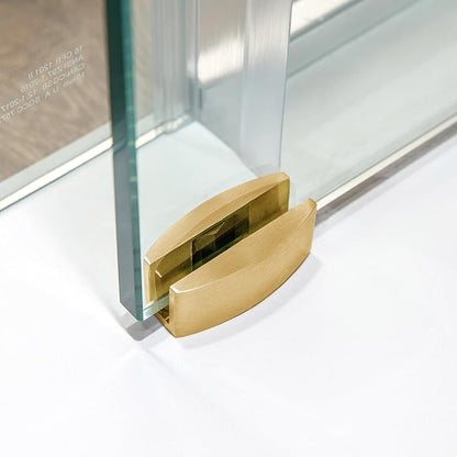 Woodbridge Frameless Single Sliding Shower Doors in Brushed Gold Finish, 57.5-60" Width x 62" Height with 3/8"(10mm) Clear Tempered Glass, Soft Close System and Explosion-Proof Film, BSDC6062-BG