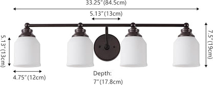 JONATHAN Y 33.25" Oil Rubbed Bronze/White Modern Farmhouse LED Vanity Light Wall Sconce Fixture, Frosted White Glass Shade, Dimmable Wall Lamp for Bathroom Mirror Kitchen Sink, UL Listed (JYL7552C)