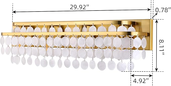 TOCHIC Bathroom Vanity Light with Natural Capiz Shell Shade, Brushed Gold Coastal 4 Lights Vanity Light, Modern Wall Mount Lighting Fixture for Mirror Cabinets, Powder Room, Bedroom Living Room 30” W