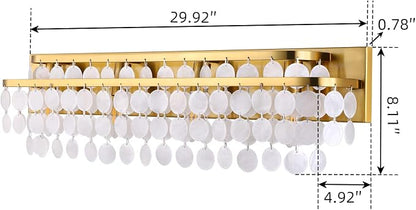 TOCHIC Bathroom Vanity Light with Natural Capiz Shell Shade, Brushed Gold Coastal 4 Lights Vanity Light, Modern Wall Mount Lighting Fixture for Mirror Cabinets, Powder Room, Bedroom Living Room 30” W
