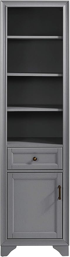 Crosley Furniture Tara Linen Storage Cabinet and Bathroom Organizer with a Drawer and Shelves, Vintage Gray