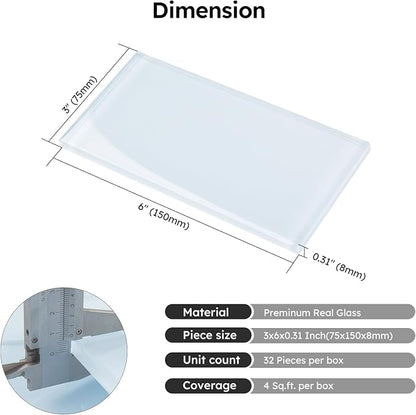 Light Blue Glass Subway Tile, 3x6 Inch, 4 Sq.Ft, Glass Backsplash Tile for Kitchen Shower Bathroom Wall, Pack-32 Pcs