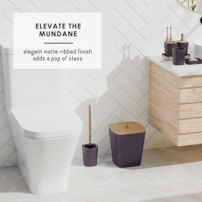 Clara Clark Purple Bathroom Set, Shower Curtain Set, Bathroom Accessory Set | 20 Piece Bathroom Accessories Set with Toothbrush Holder, Soap Dispenser, Soap Dish, Toilet Brush, and Bathroom Trash Can
