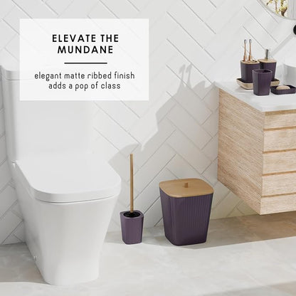 Clara Clark Bathroom Set, Shower Curtain Set and Shower Caddy Hanging | 25 Piece Purple Bathroom Accessories Set with Toothbrush Holder, Soap Dispenser, Soap Dish, Toilet Brush, and Trash Can