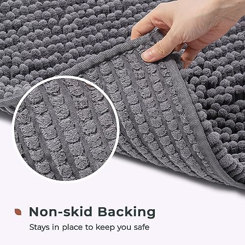 FRESHMINT Chenille Bathroom Rugs Non-Slip Bath Mat 32”x20”, Washable Soft Shower Mat, for Bathroom Floor & Tub Fluffy Shag Bath Rugs, Durable Thick Water Absorbent Microfiber Shower Rugs, Gray