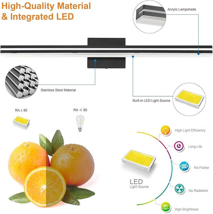 SineRise LED Modern Bathroom Vanity Light Bar (32-Inch, 3000K/4000K/6000K), Matte Black Dimmable Modern Acrylic Bathroom Wall Lighting Fixtures Over Mirror
