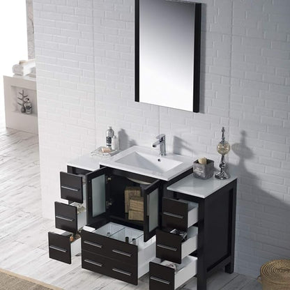 Blossom 48 in. Bathroom Vanity with Sink and Side Cabinet - Solid Wood Espresso Sink Vanity - 18-Inch Deep Narrow Footprint - Modern Tempered Glass Doors - High-End Master Bath Suite