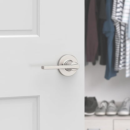 Kwikset Casey Dummy Round Door Handle, Single Sided Lever for Closets, French Double Doors, and Pantry, Satin Nickel Non-Turning Reversible Interior Push/Pull Lever, with Microban Protection