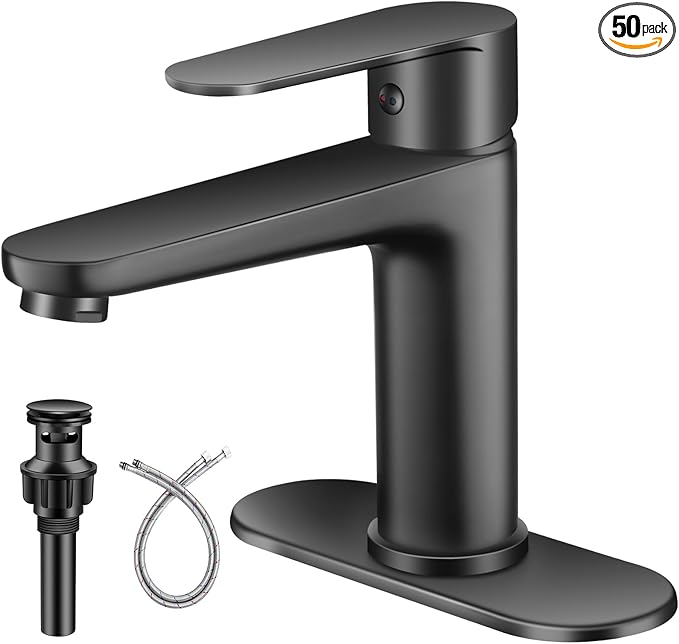 Black Bathroom Faucet Single Hole Single Handle 304 Stainless Steel Modern Sink Commercial RV Faucet with Pop-Up Waste for 1 or 3 Hole 4 Inch Vanity Bathroom Sinks