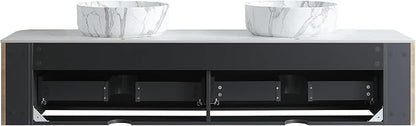 72" Floating Bathroom Vanity with Carrara Finish Sink, Honey Oak | Pre-Assembled Fluted Wall Mounted Double Sink Vanity with Sintered Stone Countertop, Soft-Close Drawers & Towel Rack